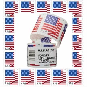 Forever Stamps 1 Roll Of 100 First Class USPS Stamp 2018 U.S. Flag Photo Postage